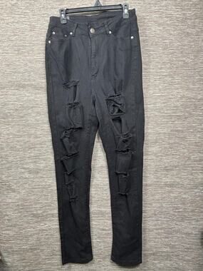B.O.B Jeans Jeans Womens 1X Black High Rise Distressed Skinny Stretch Denim Plus